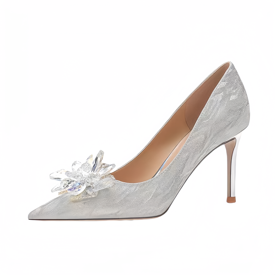 WUGUNIANG Slim Heel High Heels Women's Starlight Silver