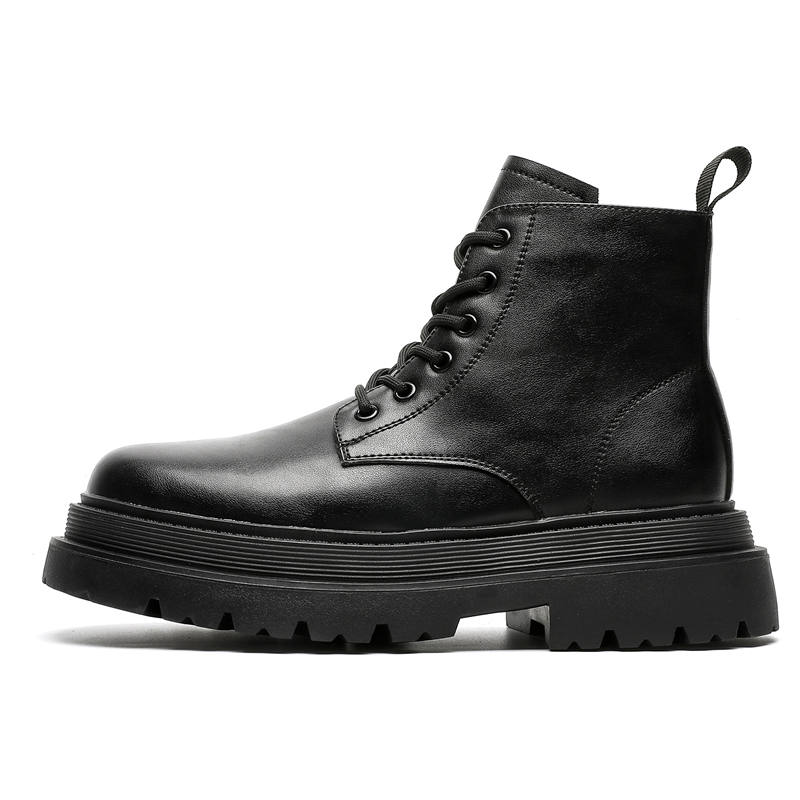 CHILANG CHILANG Microfiber Leather Short Combat Boots Men's Black