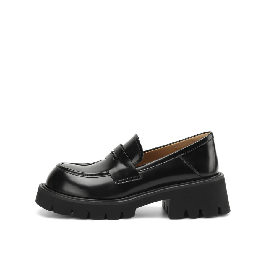 Rosa Bianca Top Grain Cow Leather Loafers 5.2CM Women's Black