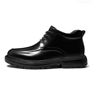 PALMPOLO Cow Leather Fashion Open Edge Beads, Fleece Lined Thermal Casual Shoes Men's Black