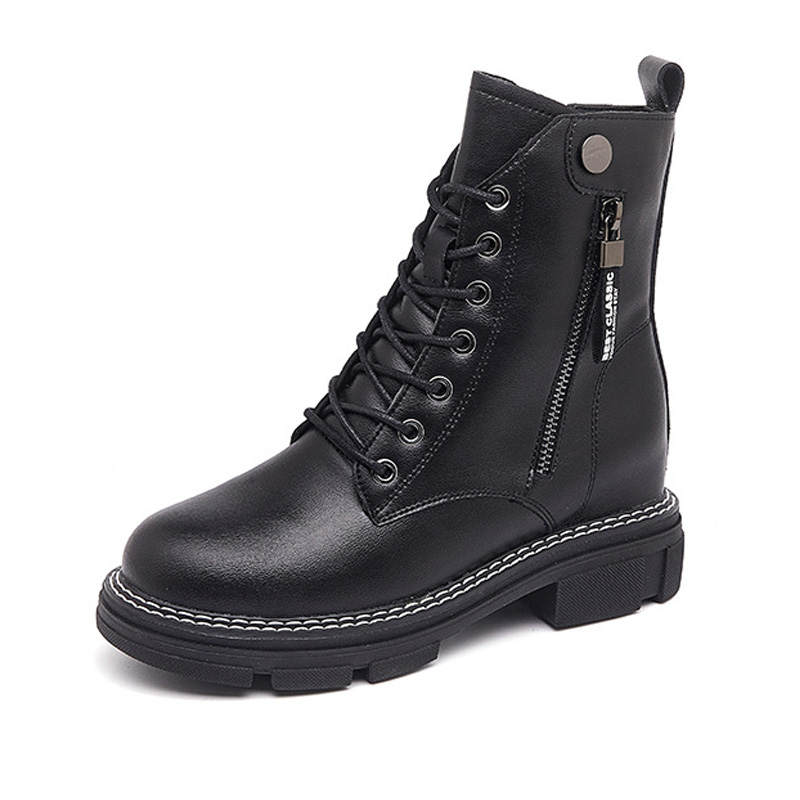 Devanro Devanro Cow Leather Short Combat Boots Women's Black