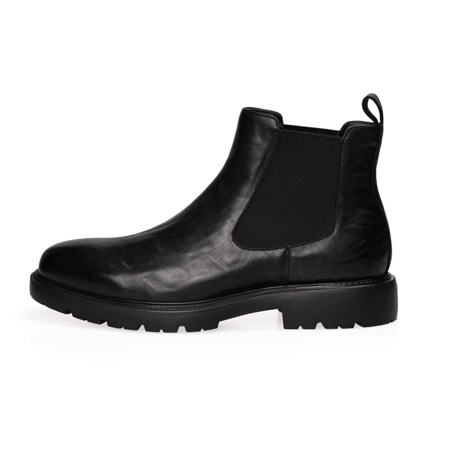 BOSSSUNWEN Top Grain Cow Leather Crew Chelsea Boots Men's Black