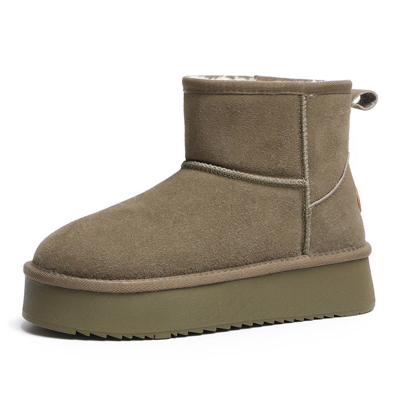 O.L Cow Suede Fleece Lined Comfortable 11cm Snow Boots Women's