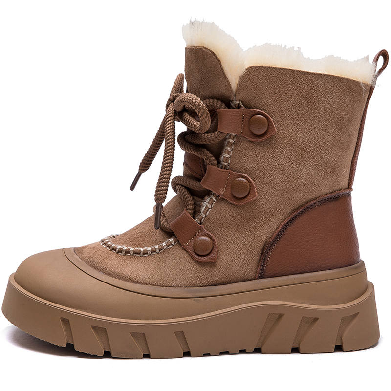 MATA Top Grain Cow Leather Thermal Versatile Vintage, Comfortable Fleece Lined Short Snow Boots Women's
