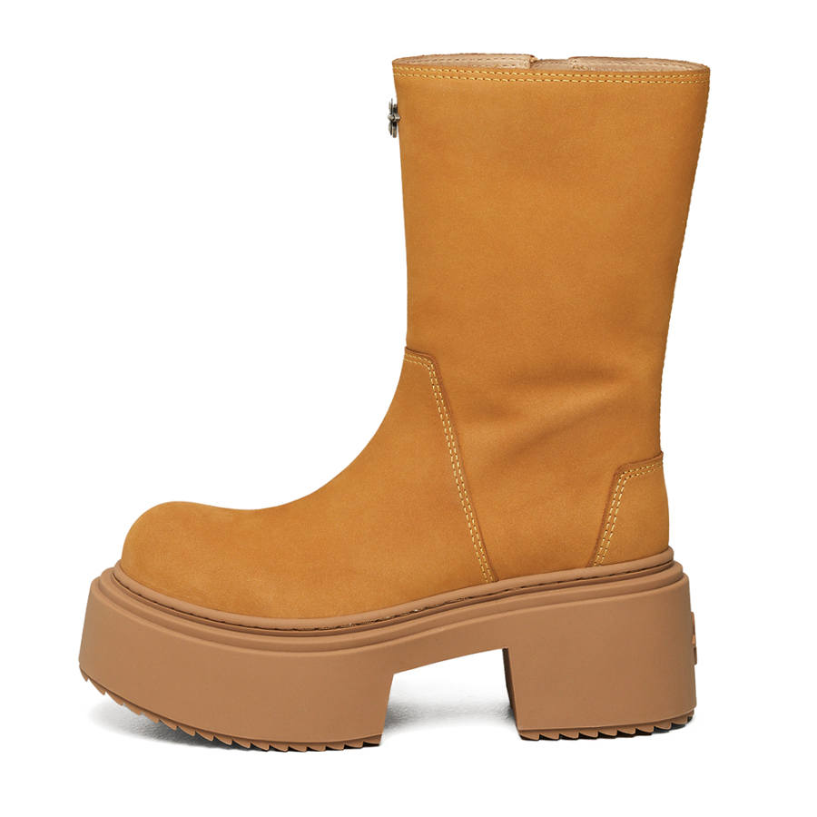 SMFK Cow Leather Ankle Boots Women's Ginger Yellow