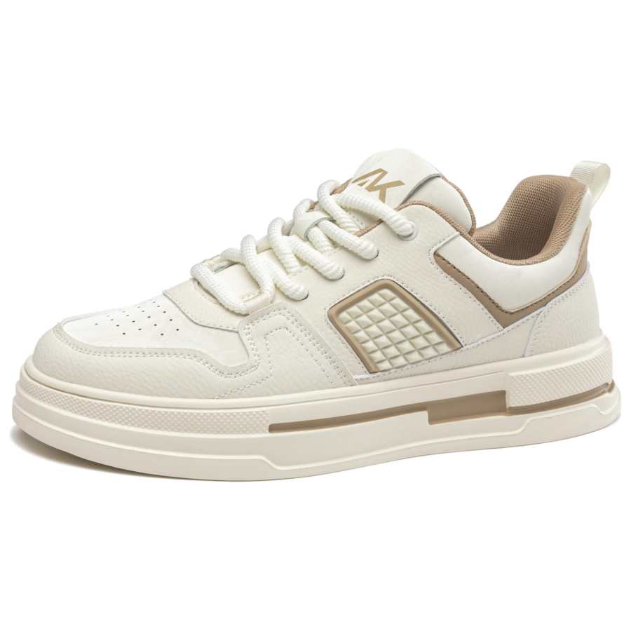 AOKANG Synthetic Leather Low top Skateboard Shoes Men's White/Apricot