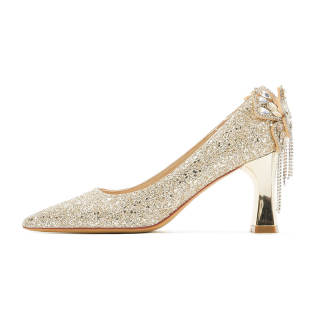 WUGUNIANG Pu Chunky Heel High Heels Women's Champagne Gold