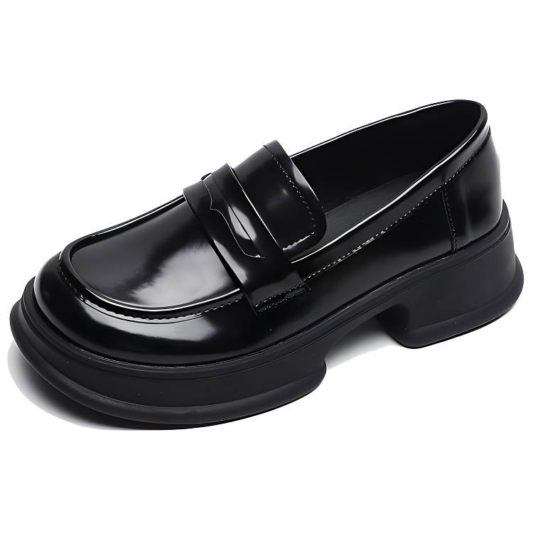 WEISHIBANGWEI WEISHIBANGWEI Microfiber Leather Loafers 5CM Women's Bright Black