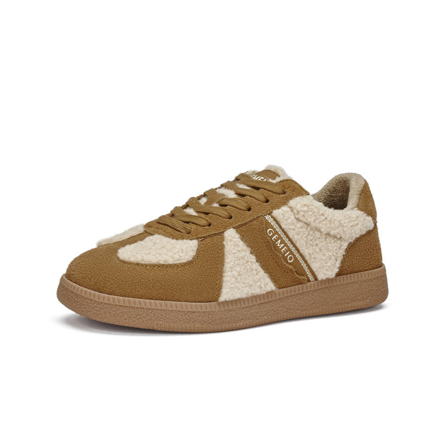 GEMEIQ Patchwork Lambswool Vintage Thermal Thickened And Fleece Lined Low top Skateboard Shoes 2.5cm Women's