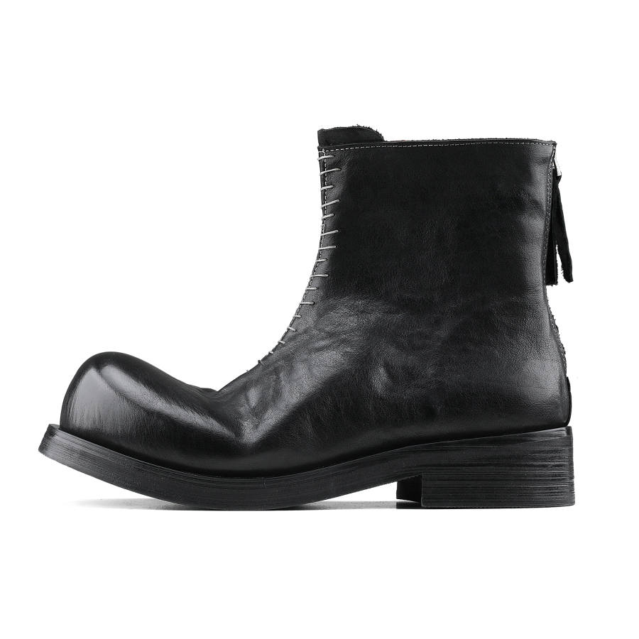 HANQIAORIJI Abyss Collection Top Grain Cow Leather Ankle Boots Unisex Black