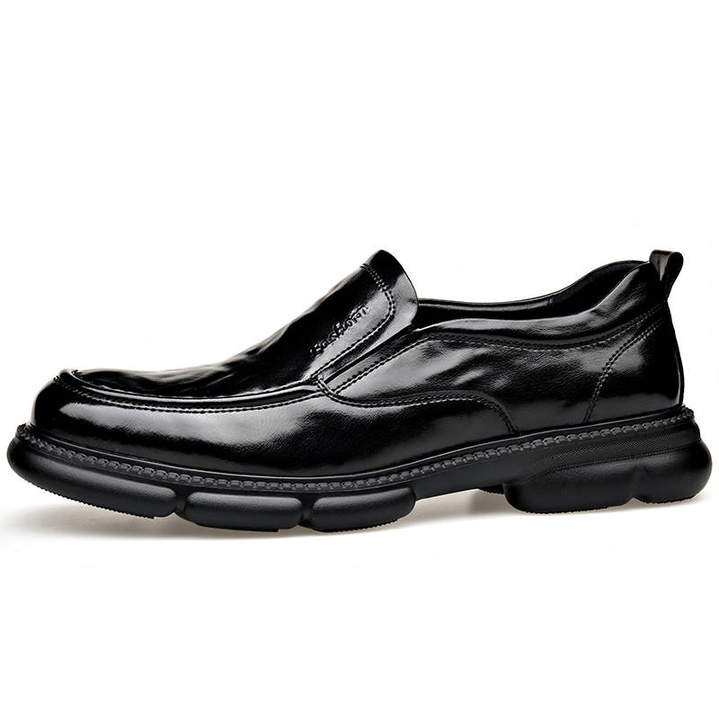 LUOMENG Casual Leather Shoes Men's Low Top Black