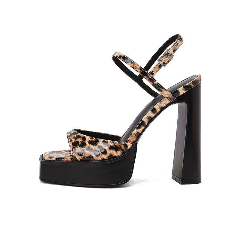 STARRO Cow Leather One Strap Sandals 13cm Women's Leopard Print
