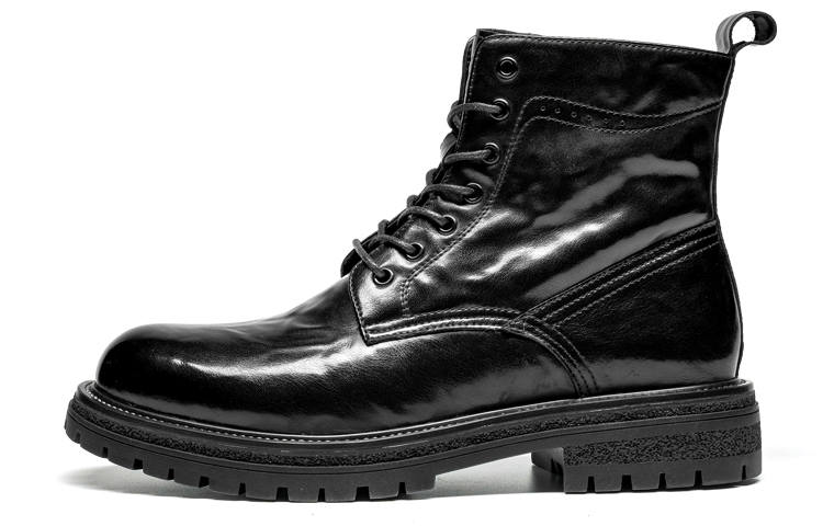 LEAVELAND Leather Crew Combat Boots 4cm Men's Black