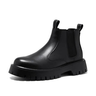 PINYI Microfiber Leather Short Chelsea Boots Black