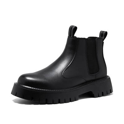 PINYI Microfiber Leather Short Chelsea Boots Black
