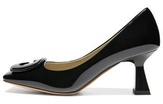 VMe Cow Leather Chunky Heel High Heels 5CM Women's