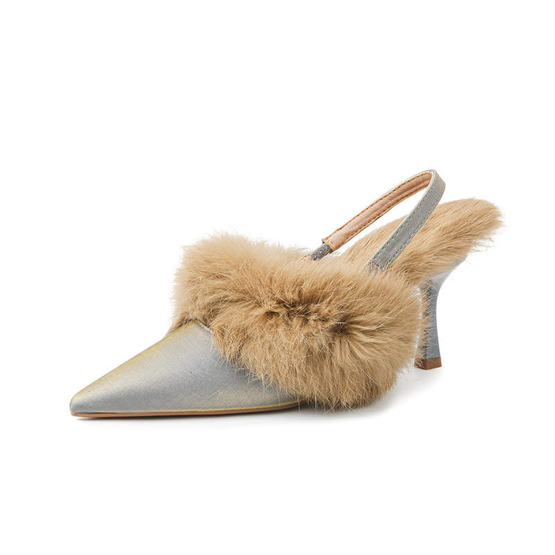 YAFEI XUANYU Fleece Lined Fuzzy, Minimalist Style Everyday Slim Heel High Heels 8cm Women's