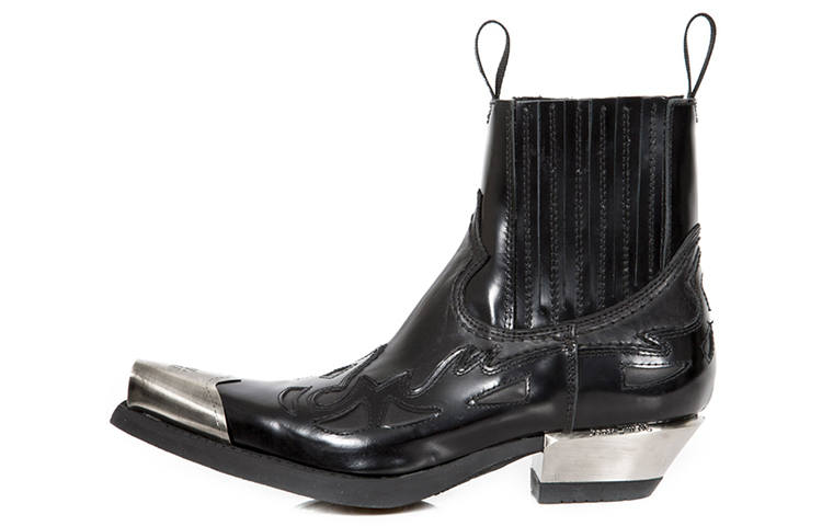 NEW ROCK Top Grain Cow Leather Chelsea Boots 4cm Unisex Black