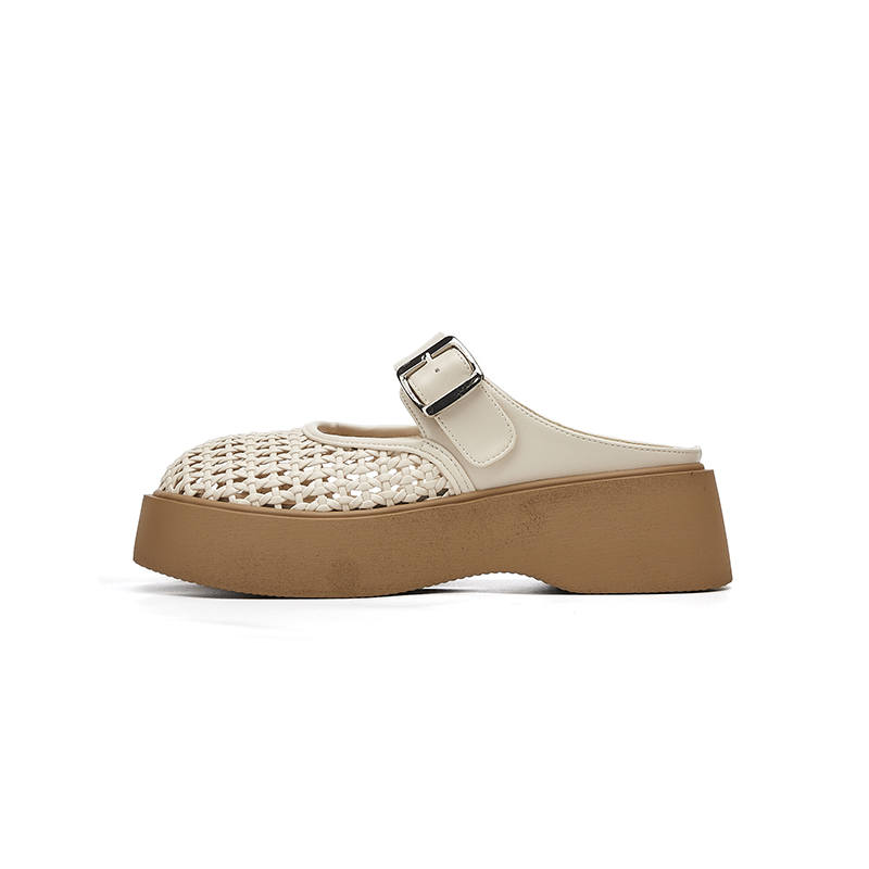 DAPHNE DAPHNE Leather Patchwork Quiet Closed Toe Slippers Women's