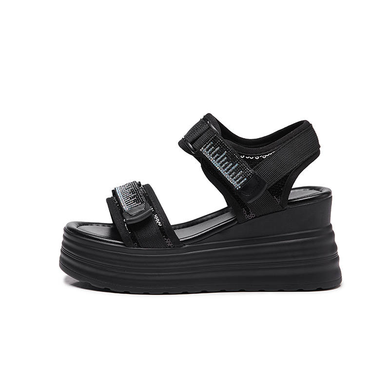 GONGNIUMEILI Pu Beach Sandals Women's Black