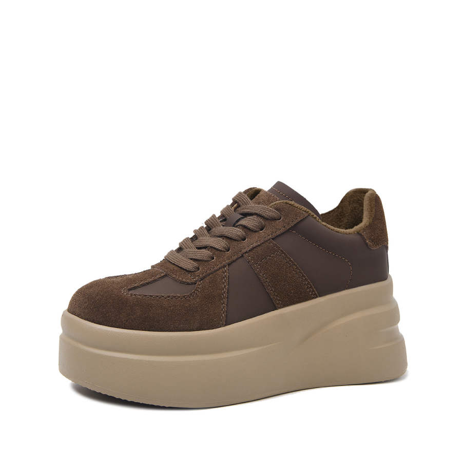 CAMEIDO Cow Split Leather Height Increasing Height Increasing Mid top Casual Shoes Women's Brown