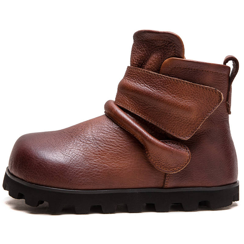 JIEZHOU Top Grain Cow Leather Vintage Style Ankle Boots 7.5cm Women's