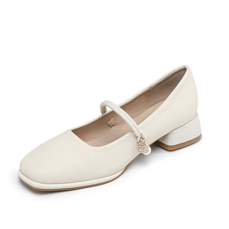 ZUOMILUO Chunky Heel Mary Jane Shoes Women's Ecru