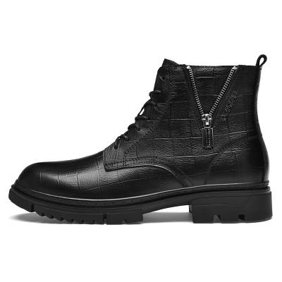 XIMO BULL Top Grain Cow Leather Short Combat Boots Men's Black