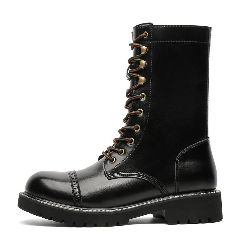 MODENGPAN MODENGPAN Microfiber Leather Combat Boots Men's Black