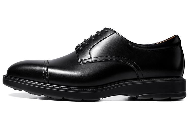 THOM WILLS British Business Calfskin Derby Shoes Old Money Style Dress Shoes Men's Black