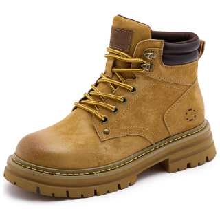 ACEMICKY Top Grain Pig Leather Short Combat Boots Women's Earth Yellow
