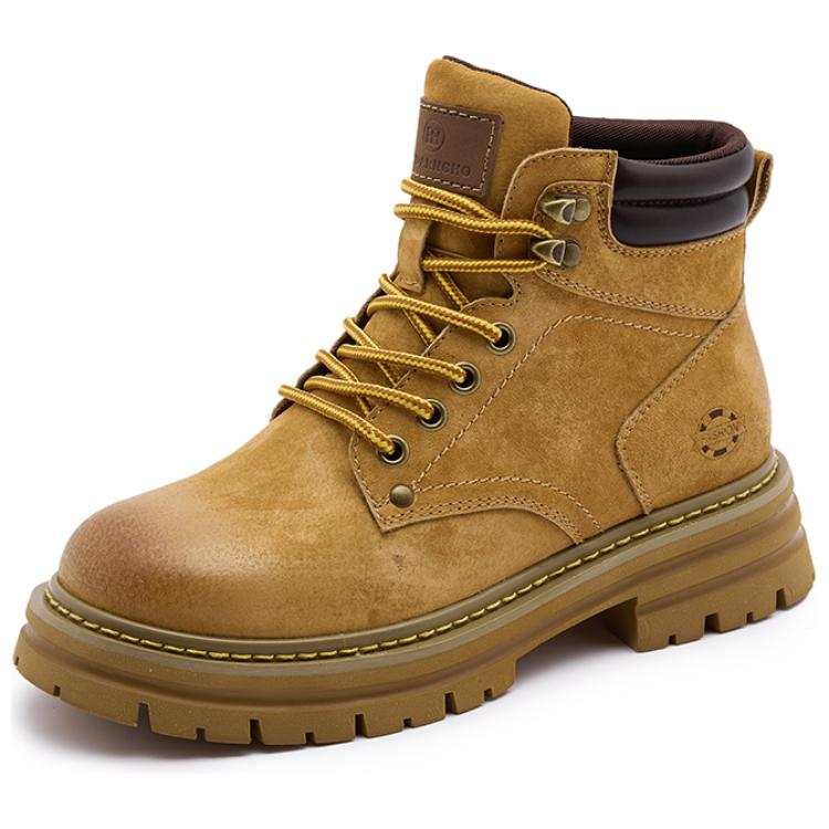 ACEMICKY Top Grain Pig Leather Short Combat Boots Women's Earth Yellow