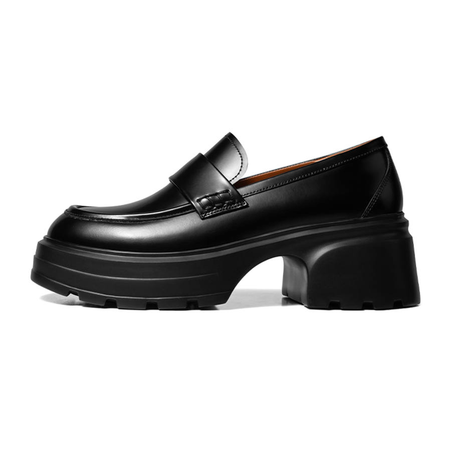 THOM WILLS Cow Leather Chunky Heel High Heels Women's Black
