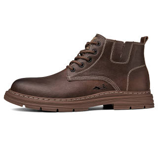 YINGLUNQISHI Top Grain Cow Leather Ankle Boots Men's Brown