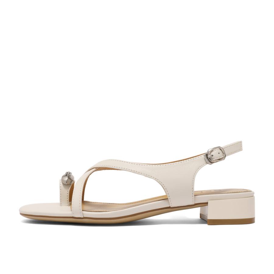 BELLE Leather One Strap Sandals 3cm Women's Ecru, Silver