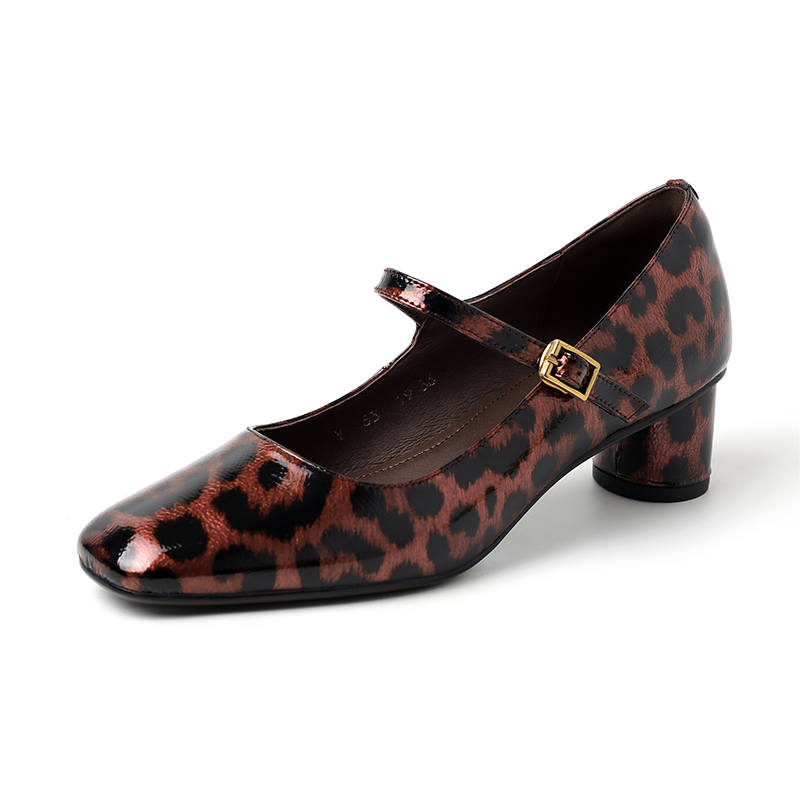 HONGYANGLIN Top Grain Cow Leather Chunky Heel Mary Jane Shoes Women's