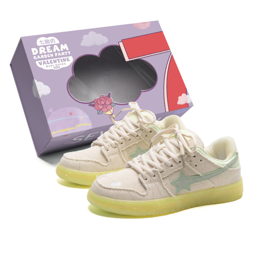 7 SEVFUN Fabric Wear resistant And Lightweight Low top Skateboard Shoes Unisex White Green