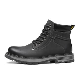 •QUNLANGSHIJIA Cow Split Leather Slip Resistant Abrasion Resistant Short Combat Boots Men's