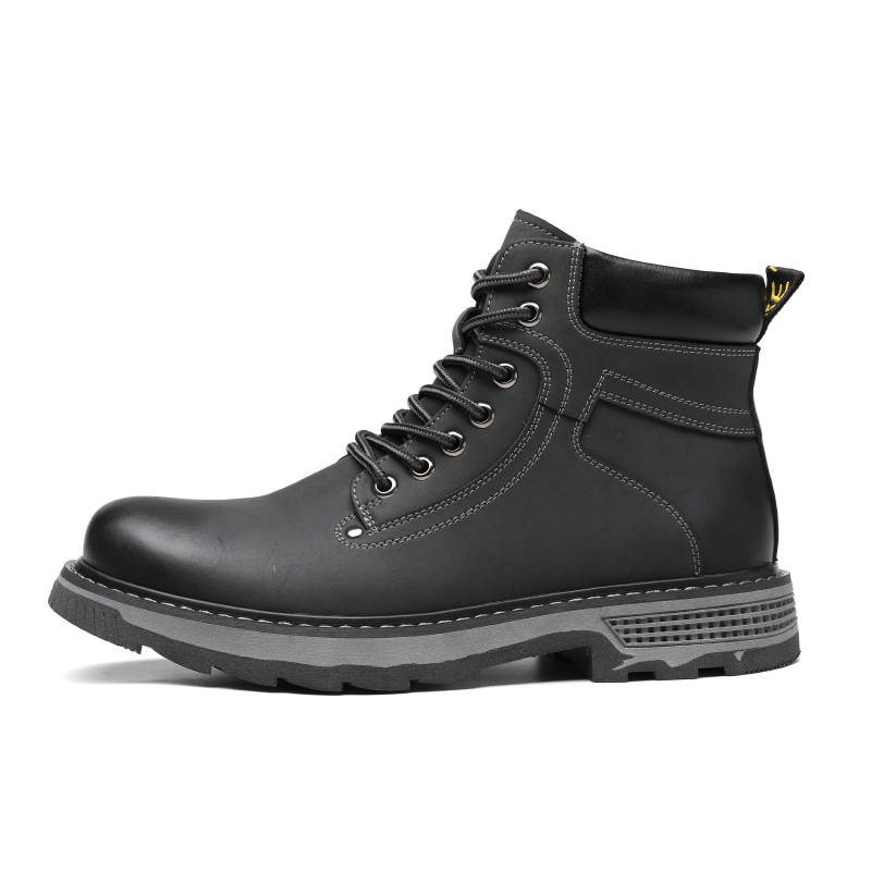 •QUNLANGSHIJIA Cow Split Leather Slip Resistant Abrasion Resistant Short Combat Boots Men's