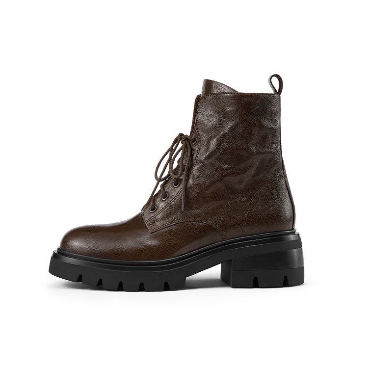 7or9 Black Gold Crisp Walnut Crisp Combat Boots 5cm Women's Platform Height Increase
