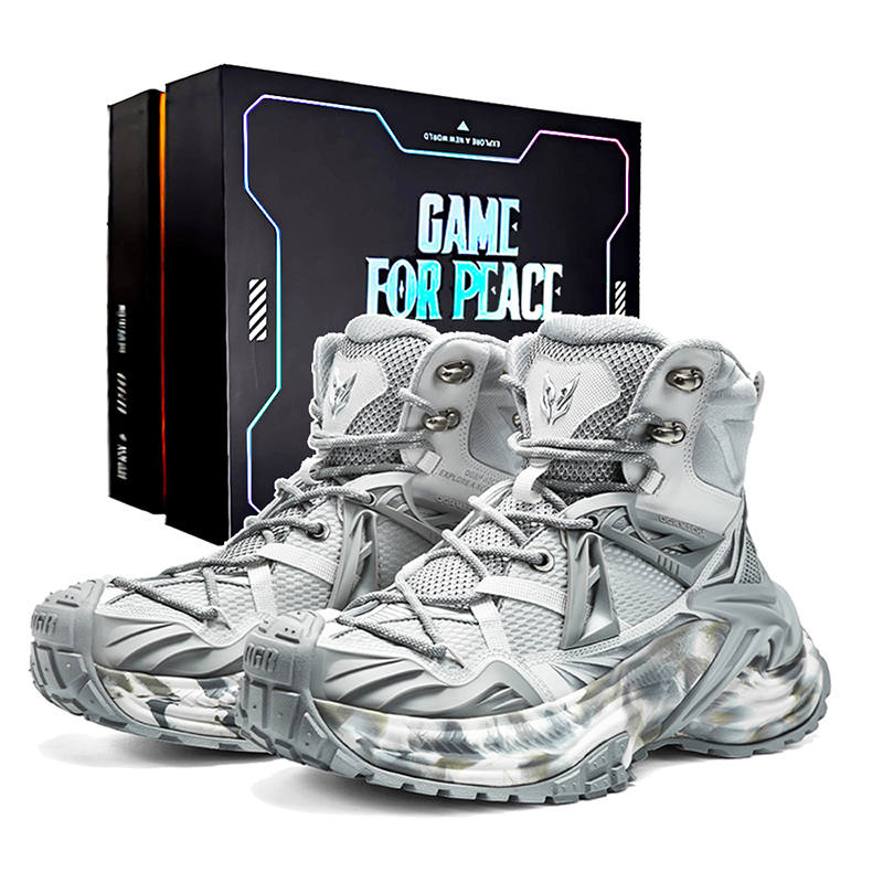 OGR HEPINGJINGYING X OGR Rattlesnake HIGH Short Mid Calf Combat Boots Unisex Polar Silver Gray