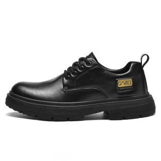 G'VILL Casual Leather Shoes Men's Low Top Black/Khaki