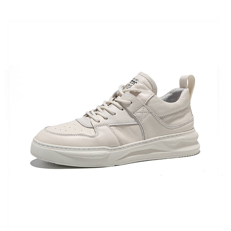 Hautton Jeans Synthetic Leather, Top Grain Cow Leather Abrasion Resistant Mid top Skateboard Shoes Men's Ecru