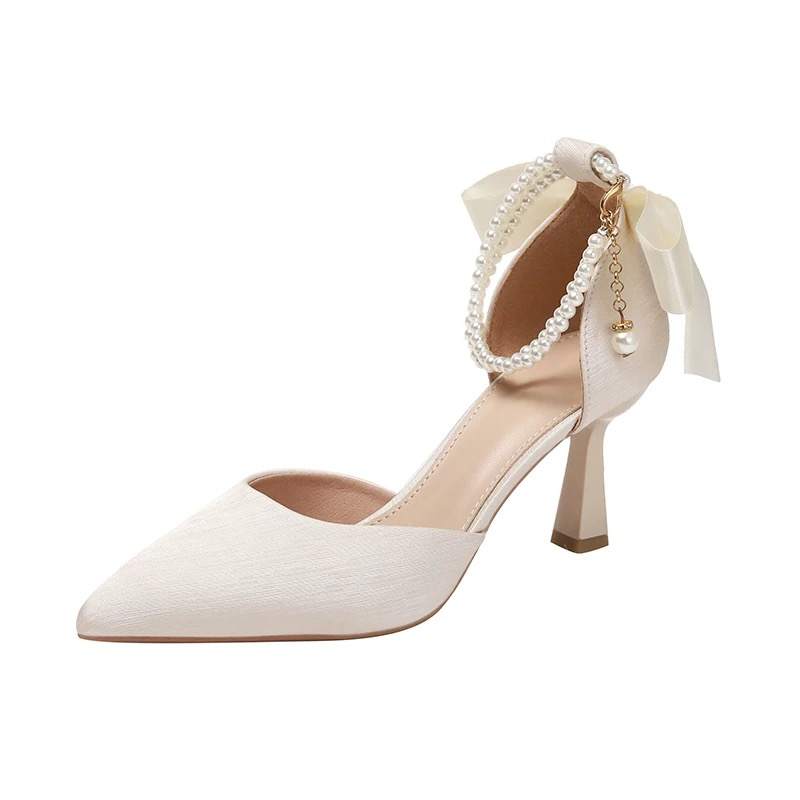 WOXXXN Pu Slim Heel High Heels Women's Beige