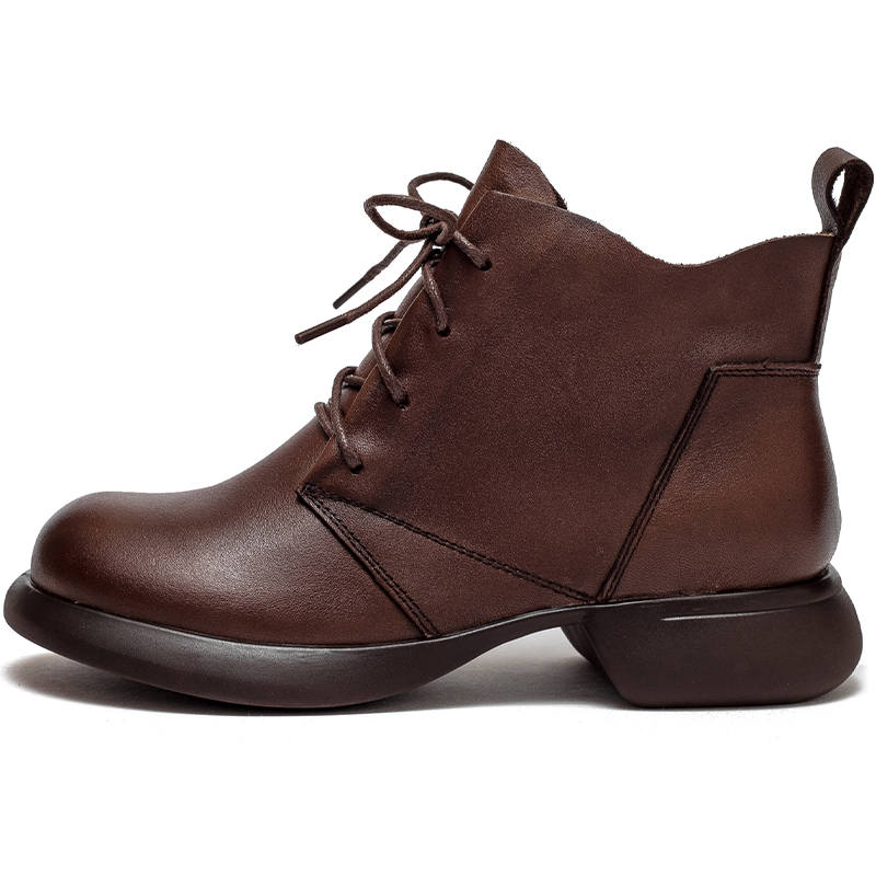 JIEZHOU Top Grain Cow Leather Short Combat Boots 3cm Women's