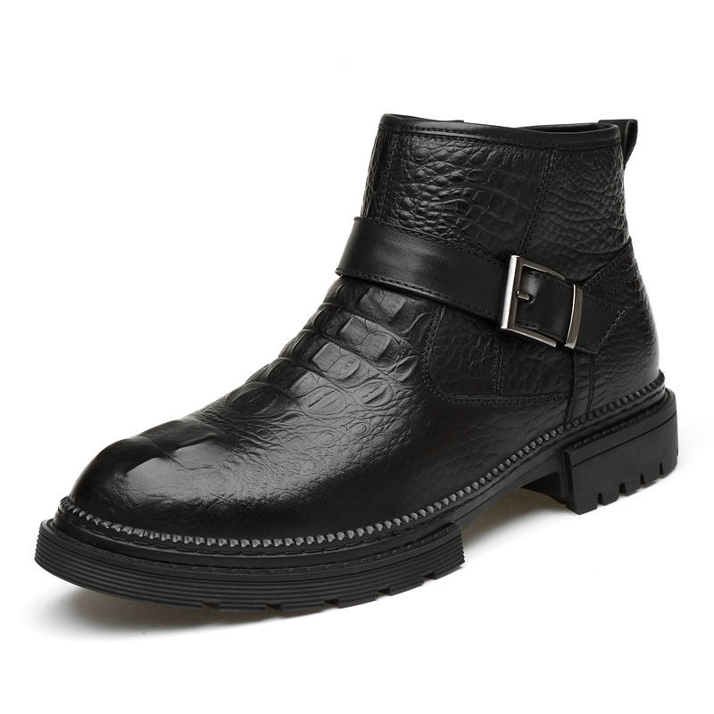 GONGNIULEITING Top Grain Cow Leather Ankle Boots Men's Black