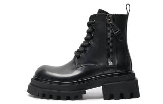 Viplander Top Grain Cow Leather Short Combat Boots Men's Black