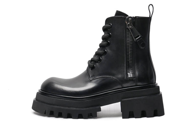Viplander Viplander Top Grain Cow Leather Short Combat Boots Men's Black