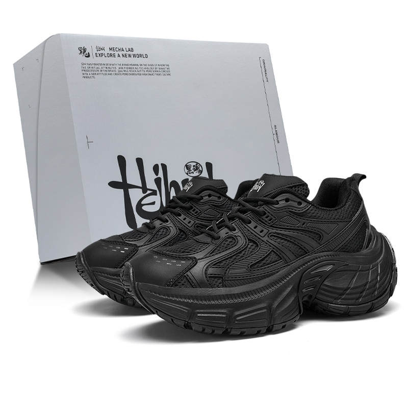 BLVCK PARIS Night Collection Mesh Abrasion Resistant Height Increasing Low top Chunky Sneakers Unisex Black