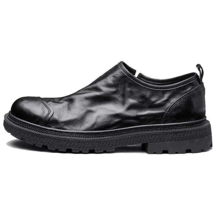 Brounvanm Top Grain Cow Leather Casual Shoes Men's Black